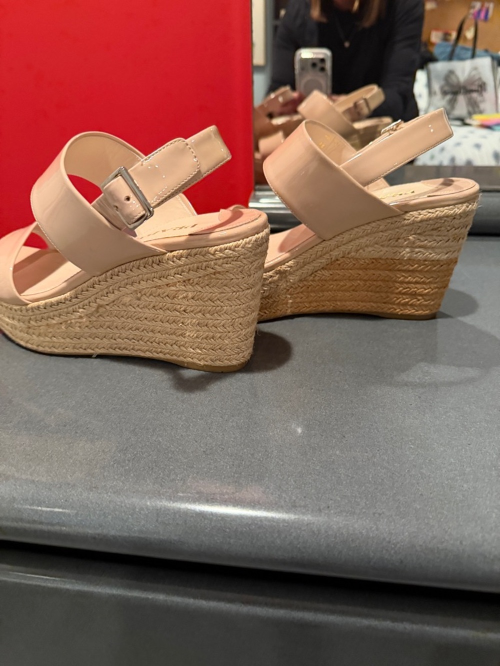 Prada Blush Patent Leather Espadrille Wedge Sandals - Picture 4 of 6
